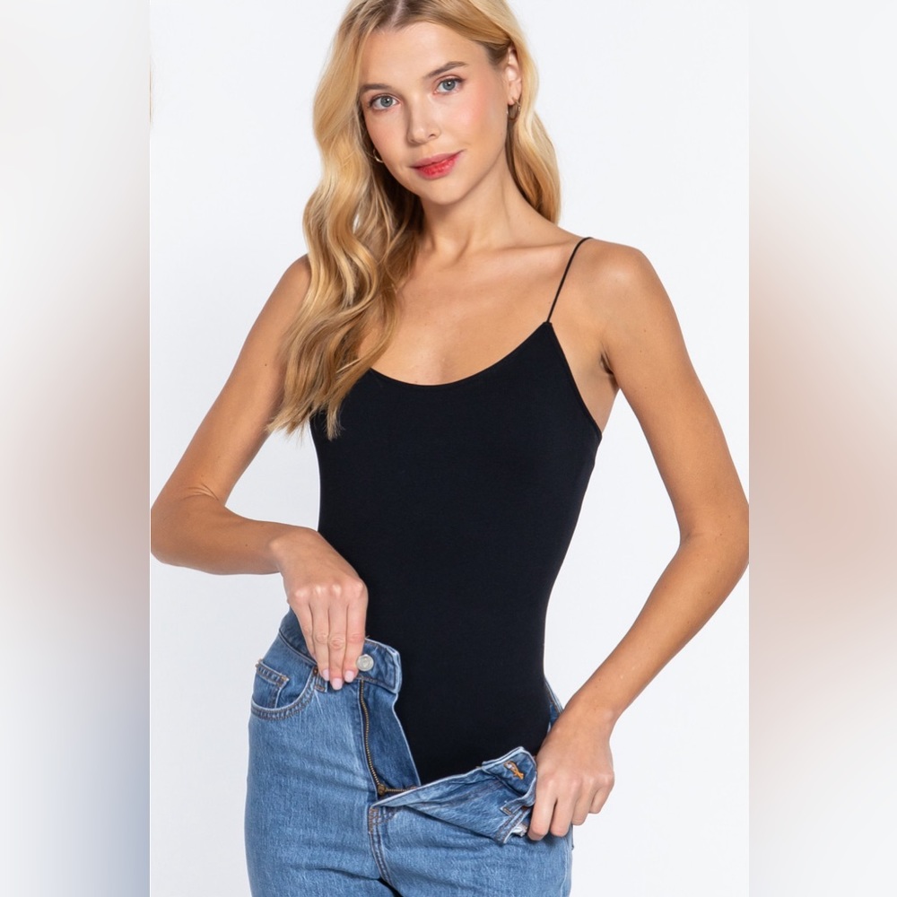 Active Basic Ribbed Round Neck Cami Bodysuit - image 1
